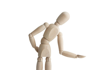 Wooden mannequin with welcome pose