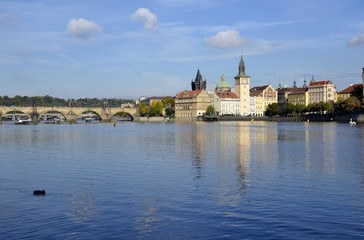 Fototapeta na wymiar Landscape of river in Prague and buildings