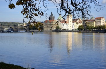 Fototapeta premium Landscape of river in Prague and buildings