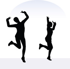 woman in joyful pose on white background