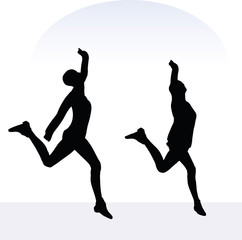 woman in joyful pose on white background