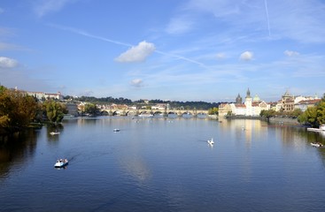 Landscape of river in Prague and buildings
