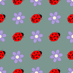 Ladybird and flower seamless pattern