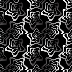 Abstract white, black geometric Seamless pattern.silver stars on a black background.For fabric ,Wallpaper and packaging.Vector illustration.