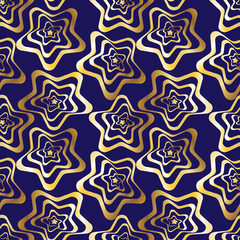 Abstract gold blue geometric Seamless pattern.Gold stars on a blue background.For fabric ,Wallpaper and packaging.Vector illustration.