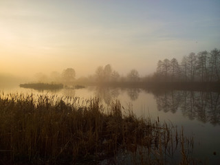 Fototapeta na wymiar Fog on the river.