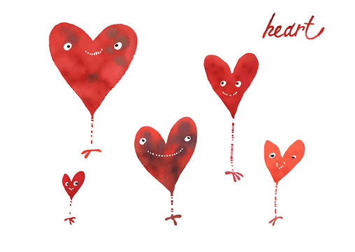 Watercolor hearts, vector illustration