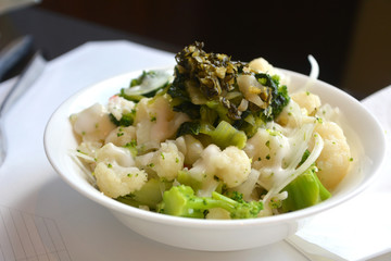 Japanese delicious meal on a plate. Wasabi and vegetables.