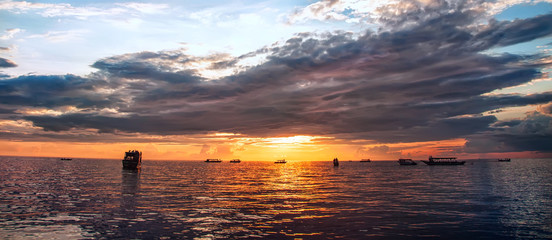 Beautiful nature lanscape. Wondeful sunset on the Tonle sap lake