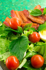 Detail of a plate with cherry tomatoes and herbs