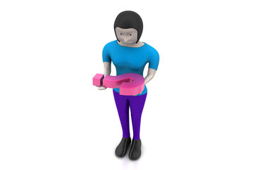 3d woman carrying the question mark