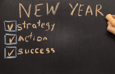 Fototapeta na wymiar New Year Resolution Check List on Chalkboard