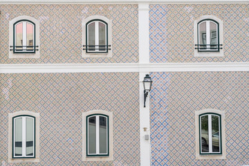 Lisbon - December 01, 2016: Ancient facade of a building taken on December 01, 2016 in Lisbon,...
