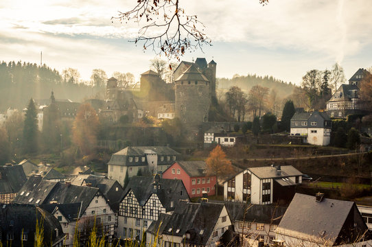 Cityscape In Monschau And The Castle, Germany