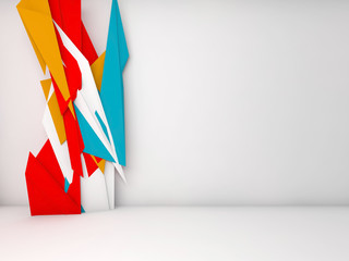 White room, colorful polygonal decor 3d