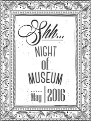 Hand drawn. Modern Invitation for the night in a museum in the frame for a picture