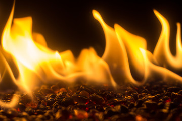 Bright Orange Fire On Red Glass Stones