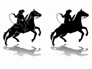 silhouette of a cowboy on horseback. vector drawing