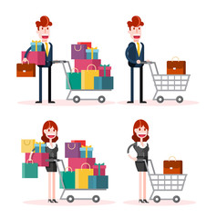 Flat Businessman and Businesswoman Shopping on White Background. Isolated Flat Vector Illustration.