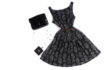 Women's summer set. Flat lay, top view.