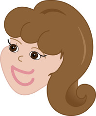 Young brown eyed girl with bouncy hair smiling, wholesome, vector illustration