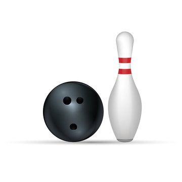 Bowling ball and pin isolated on white.