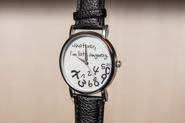 Funny wristwatch that say 