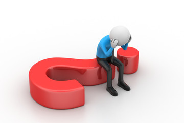 3d man sitting on a question mark