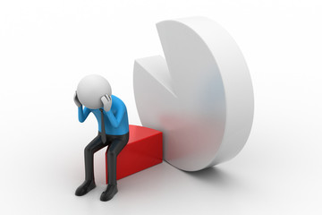 3d man sitting the piece of pie chart