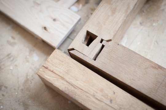 Overhead shot of intricate Japanese joinery