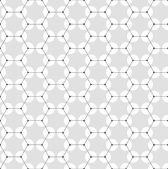 Chemistry seamless pattern, hexagonal design molecule structure on gray, scientific or medical DNA research. Medicine, science and technology concept. Geometric abstract background