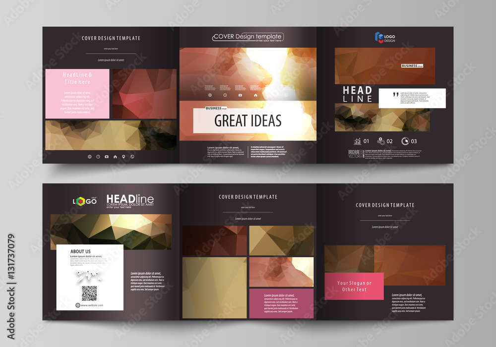 Poster set of business templates for tri fold square design brochures. leaflet cover, abstract vector layou