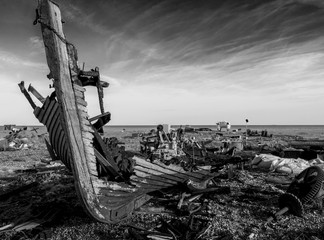 burnt out boat, boat, sea, coast, derelict boat, 
