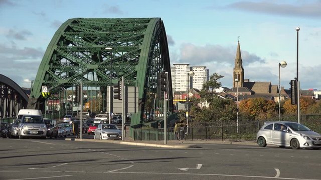 Wearmouth bridge, sunderland, uk with traffic passing over it circa november 2016