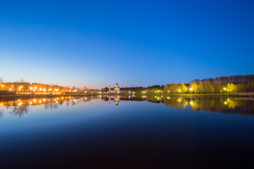 Evening View Of Alexander Nevsky Orthodox Church Behind Illuminayion