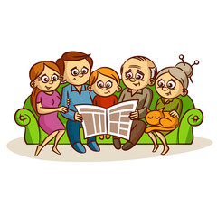 Family reading a newspaper