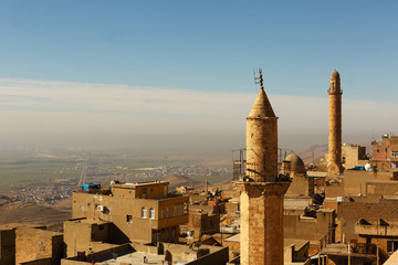 Minarets of Mardin city in South East region of Turkey country