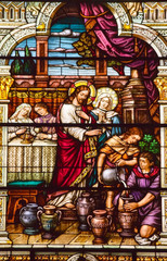Fototapeta na wymiar Jesus At Cana Stained Glass Saint Peter Paul Catholic Church San
