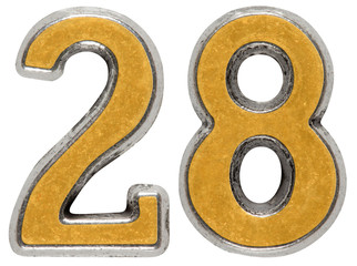 Metal numeral 28, twenty-eight, isolated on white background