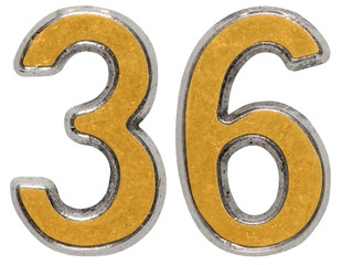 Metal numeral 36, thirty-six, isolated on white background
