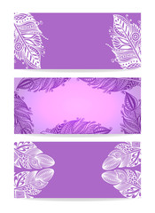 Violet Banner with Hand drawn Feathers