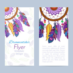 Flyer with Hand drawn dreamcatcher and feathers