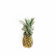 Pineapple on white background. Flat lay, top view