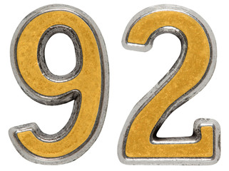 Metal numeral 92, ninety-two, isolated on white background