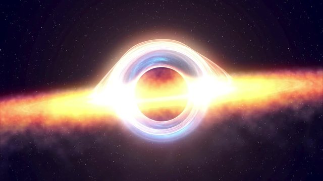 Black hole attracting space matter. 4k video 3d rendering