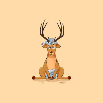 Illustration isolated emoji character cartoon sleepy deer in nightcap with pillow sticker emoticon for site