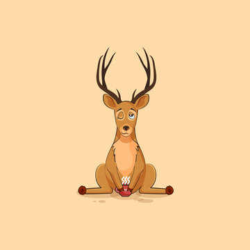 Illustration isolated emoji character cartoon deer just woke up with cup of coffee sticker emoticon for site