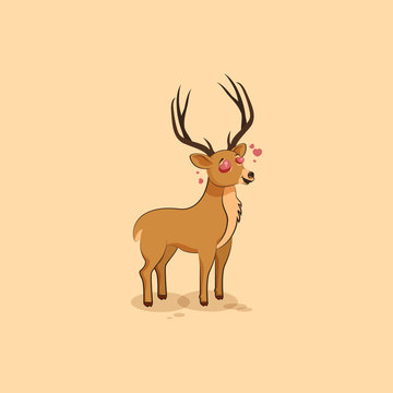 Illustration isolated emoji character cartoon deer in love flying with hearts sticker emoticon for site