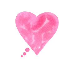 Pink watercolor speech bubble, hand drawn heart element. Vector background.