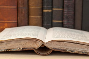 Antiquarian books on the table.